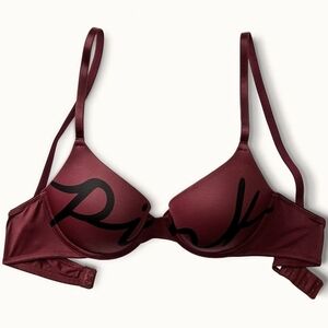 PINK Victoria's Secret Wear Everywhere Push Up Maroon Logo Black Women's 32DD